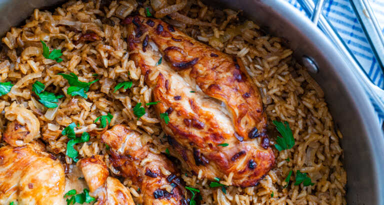 One-Pot French Onion Chicken and Rice Skillet
