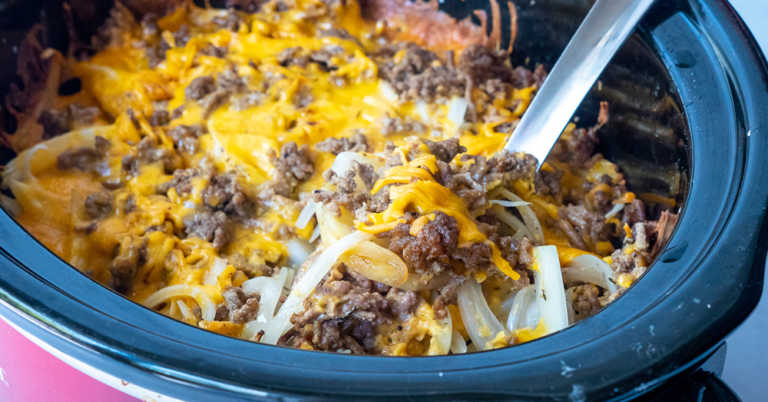 Slow Cooker Beef and Potato Gratin